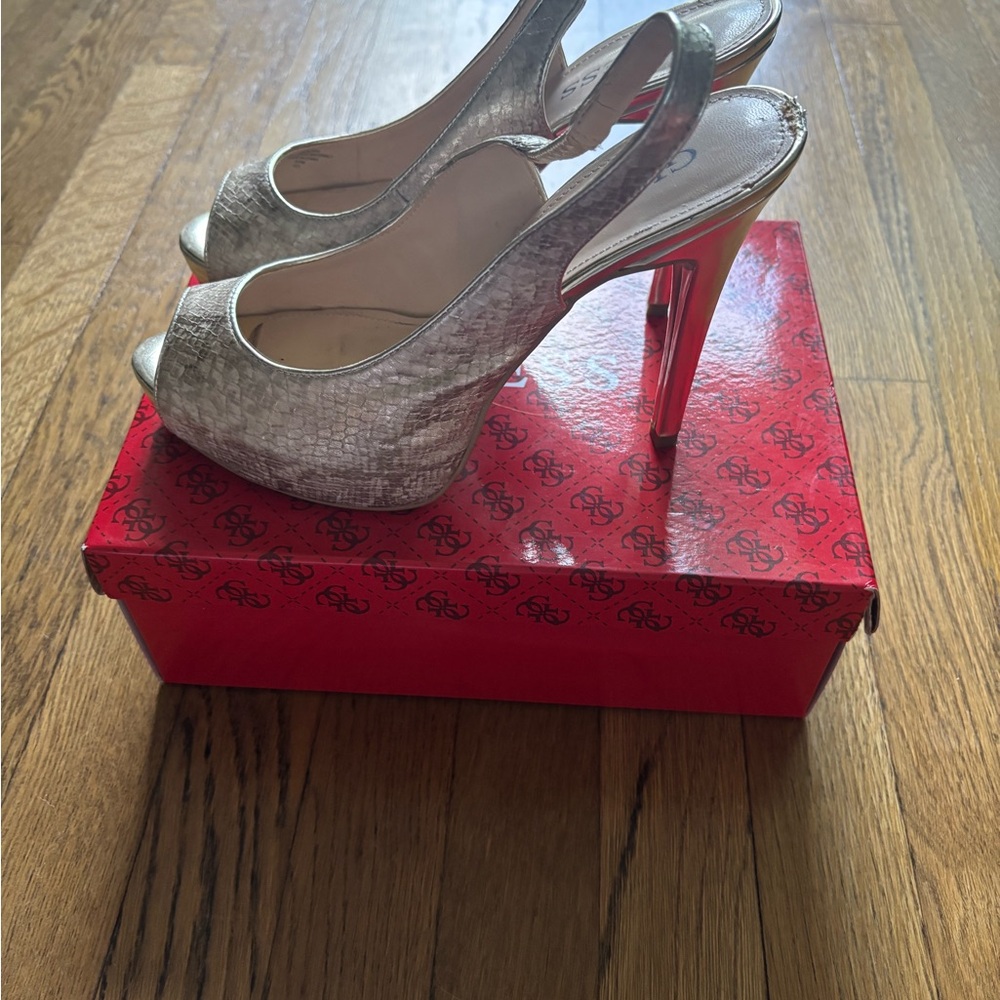 Guess Gold Textured Slingback Heels